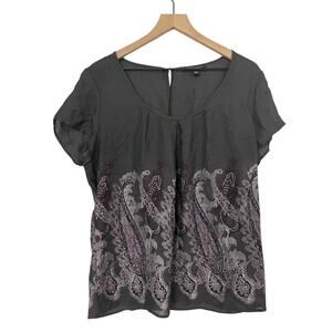 Banana Republic Womens Gray Paisley Short Sleeve 100% Silk Blouse Size Large